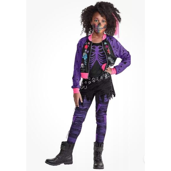 Zombie Punk Halloween Costume Girls size Lrg 12-14 , 2 piece pink purple black - Picture 1 of 4